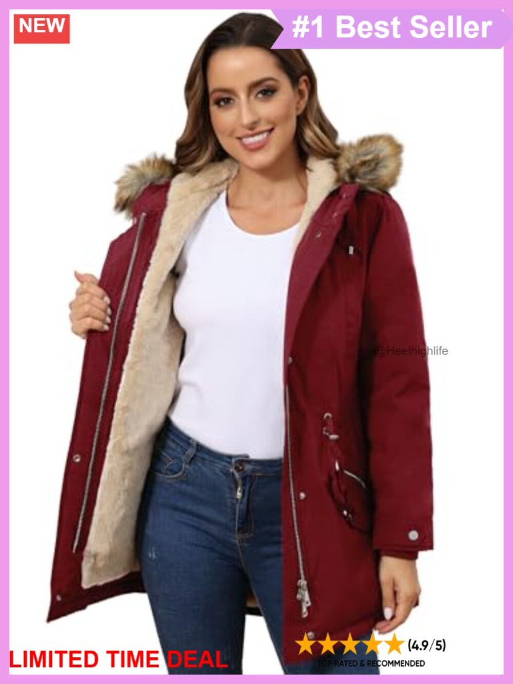 Women's Winter Fleece Lined Parka Jacket Hooded Puffer Coat